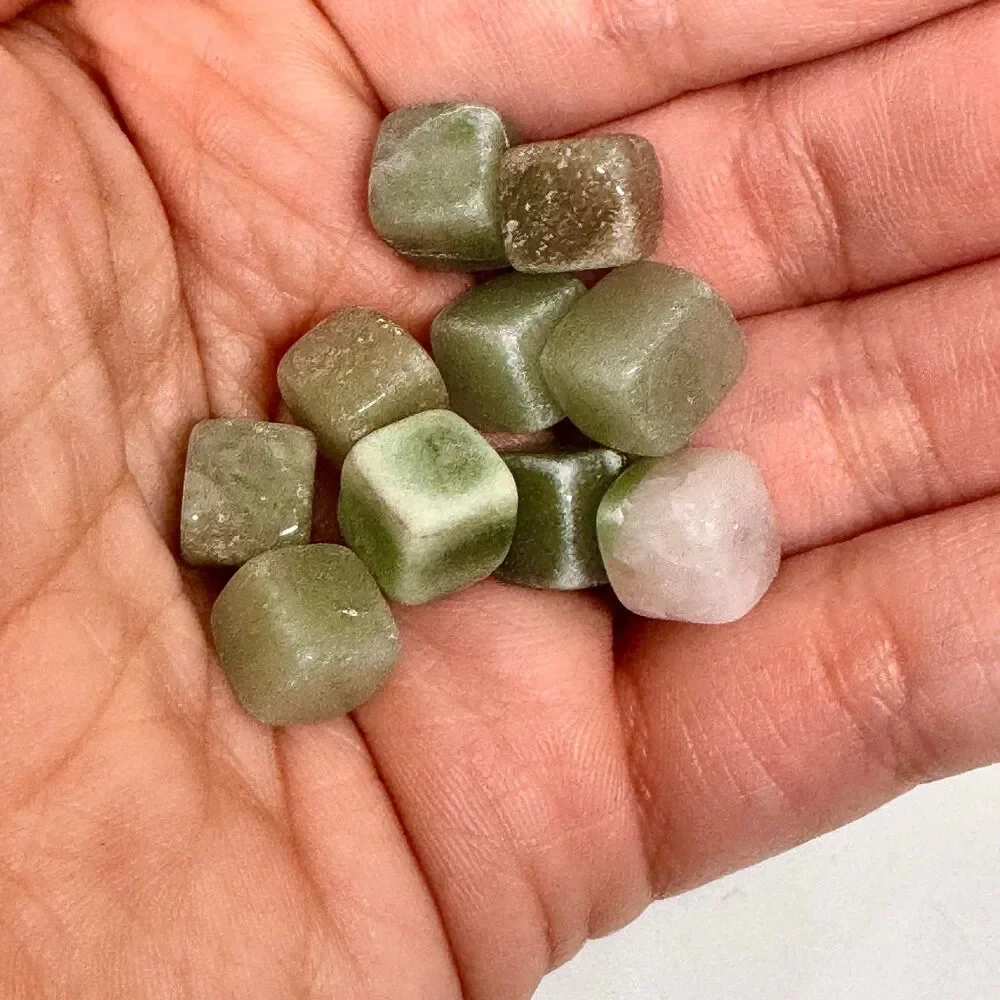 Caribbean Calcite Star Bowl‎ w Green Aventurine Cubes Crystal Decor